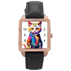 Wild Cat Rose Gold Leather Watch 