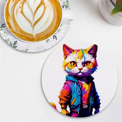 Wild Cat Uv Print Round Tile Coaster by Sosodesigns19