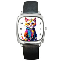 Wild Cat Square Metal Watch