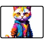 Wild cat Fleece Blanket (Large) 80 x60  Blanket Front