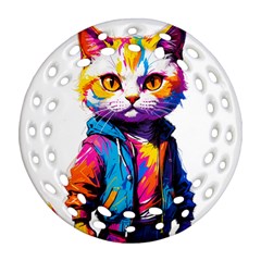 Wild Cat Round Filigree Ornament (two Sides)