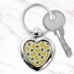 Bees Pattern Honey Bee Bug Honeycomb Honey Beehive Key Chain (heart) by Bedest