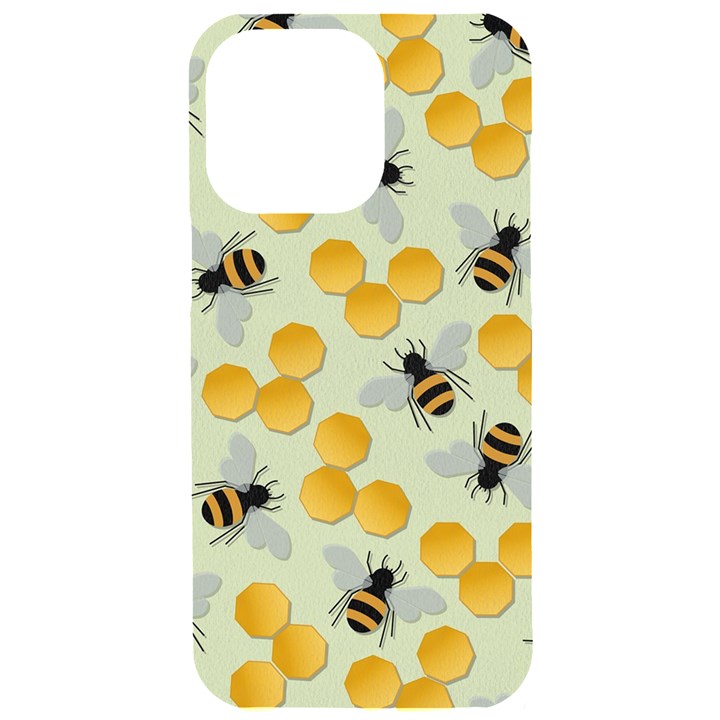 Bees Pattern Honey Bee Bug Honeycomb Honey Beehive iPhone 15 Pro Max Black UV Print PC Hardshell Case