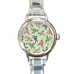 Berries Flowers Pattern Print Round Italian Charm Watch by Maspions