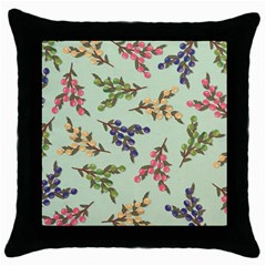 Berries Flowers Pattern Print Throw Pillow Case (black)