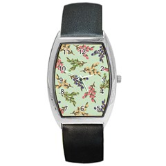 Berries Flowers Pattern Print Barrel Style Metal Watch