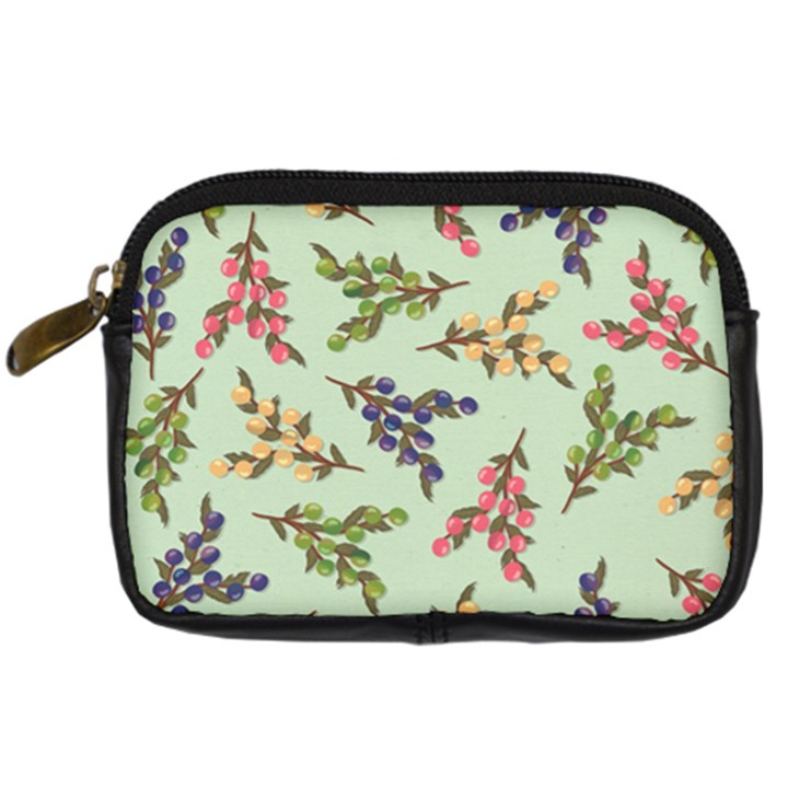 Berries Flowers Pattern Print Digital Camera Leather Case