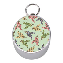 Berries Flowers Pattern Print Mini Silver Compasses