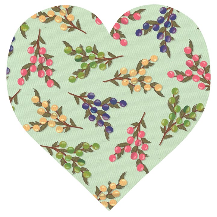 Berries Flowers Pattern Print Wooden Puzzle Heart