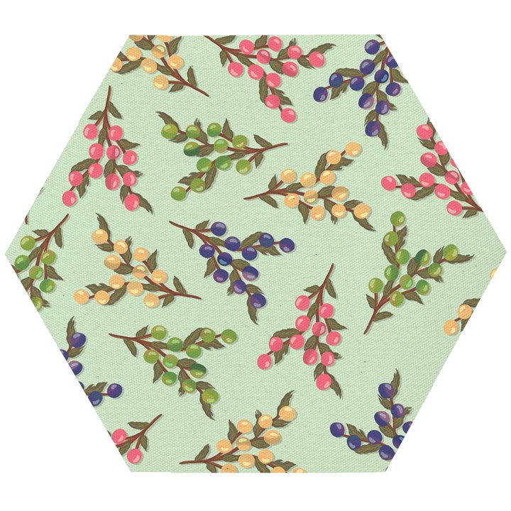 Berries Flowers Pattern Print Wooden Puzzle Hexagon