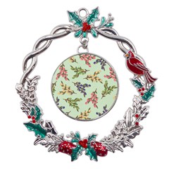 Berries Flowers Pattern Print Metal X mas Wreath Holly Leaf Ornament