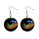 Eye Bird Feathers Vibrant Mini Button Earrings Front