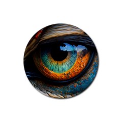 Eye Bird Feathers Vibrant Rubber Round Coaster (4 Pack) by Hannah976