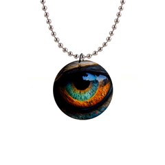 Eye Bird Feathers Vibrant 1  Button Necklace by Hannah976