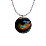 Eye Bird Feathers Vibrant 1  Button Necklace Front