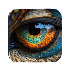 Eye Bird Feathers Vibrant Square Metal Box (black)