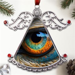 Eye Bird Feathers Vibrant Metal Angel With Crystal Ornament