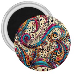 Paisley Print Musical Notes 3  Magnets by RiverRootz