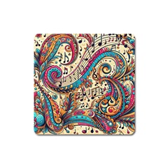 Paisley Print Musical Notes Square Magnet by RiverRootz