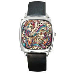 Paisley Print Musical Notes Square Metal Watch by RiverRootz