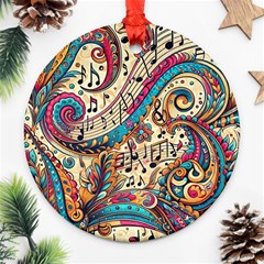 Paisley Print Musical Notes Round Ornament (two Sides) by RiverRootz