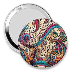 Paisley Print Musical Notes 3  Handbag Mirrors by RiverRootz