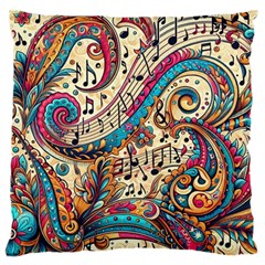 Paisley Print Musical Notes Standard Premium Plush Fleece Cushion Case (two Sides)