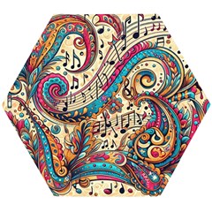 Paisley Print Musical Notes Wooden Puzzle Hexagon by RiverRootz