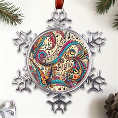 Paisley Print Musical Notes Metal Large Snowflake Ornament by RiverRootz