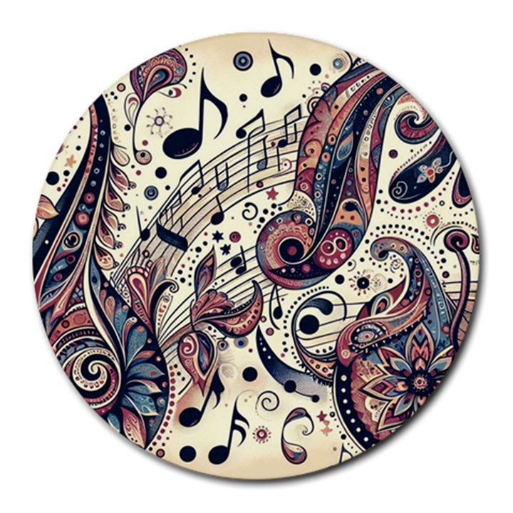 Paisley Print Musical Notes8 Round Mousepad