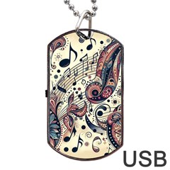 Paisley Print Musical Notes8 Dog Tag Usb Flash (one Side) by RiverRootz