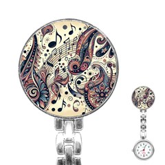 Paisley Print Musical Notes8 Stainless Steel Nurses Watch by RiverRootz