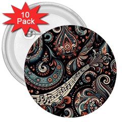 Paisley Print Musical Notes7 3  Buttons (10 Pack)  by RiverRootz