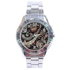 Paisley Print Musical Notes7 Stainless Steel Analogue Watch by RiverRootz