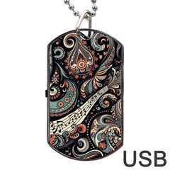 Paisley Print Musical Notes7 Dog Tag Usb Flash (one Side) by RiverRootz