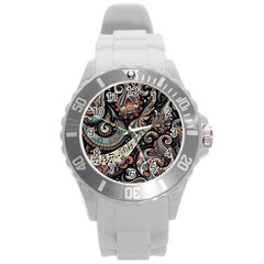 Paisley Print Musical Notes7 Round Plastic Sport Watch (l) by RiverRootz