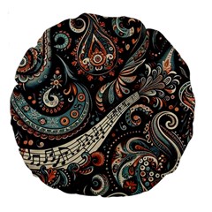 Paisley Print Musical Notes7 Large 18  Premium Round Cushions by RiverRootz