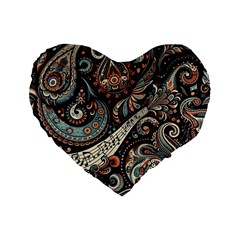 Paisley Print Musical Notes7 Standard 16  Premium Heart Shape Cushions by RiverRootz