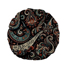 Paisley Print Musical Notes7 Standard 15  Premium Flano Round Cushions by RiverRootz