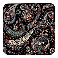 Paisley Print Musical Notes7 Square Glass Fridge Magnet (4 Pack) by RiverRootz