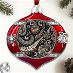 Paisley Print Musical Notes7 Metal Snowflake And Bell Red Ornament Front