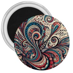 Paisley Print Musical Notes6 3  Magnets