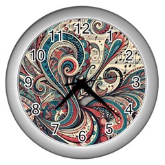 Paisley Print Musical Notes6 Wall Clock (silver)