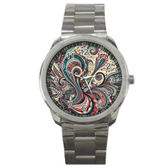 Paisley Print Musical Notes6 Sport Metal Watch by RiverRootz