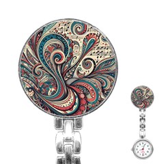 Paisley Print Musical Notes6 Stainless Steel Nurses Watch by RiverRootz