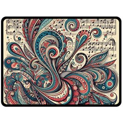 Paisley Print Musical Notes6 Two Sides Fleece Blanket (large) by RiverRootz