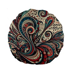 Paisley Print Musical Notes6 Standard 15  Premium Flano Round Cushions by RiverRootz