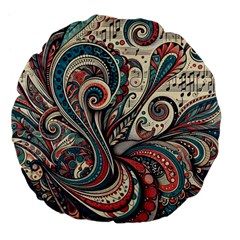 Paisley Print Musical Notes6 Large 18  Premium Flano Round Cushions by RiverRootz