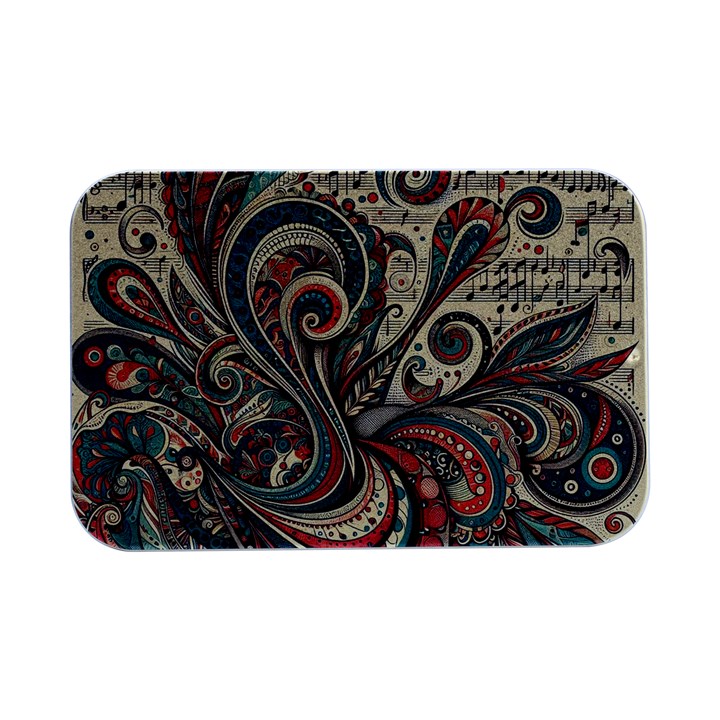 Paisley Print Musical Notes6 Open Lid Metal Box (Silver)  