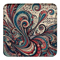 Paisley Print Musical Notes6 Square Glass Fridge Magnet (4 Pack) by RiverRootz